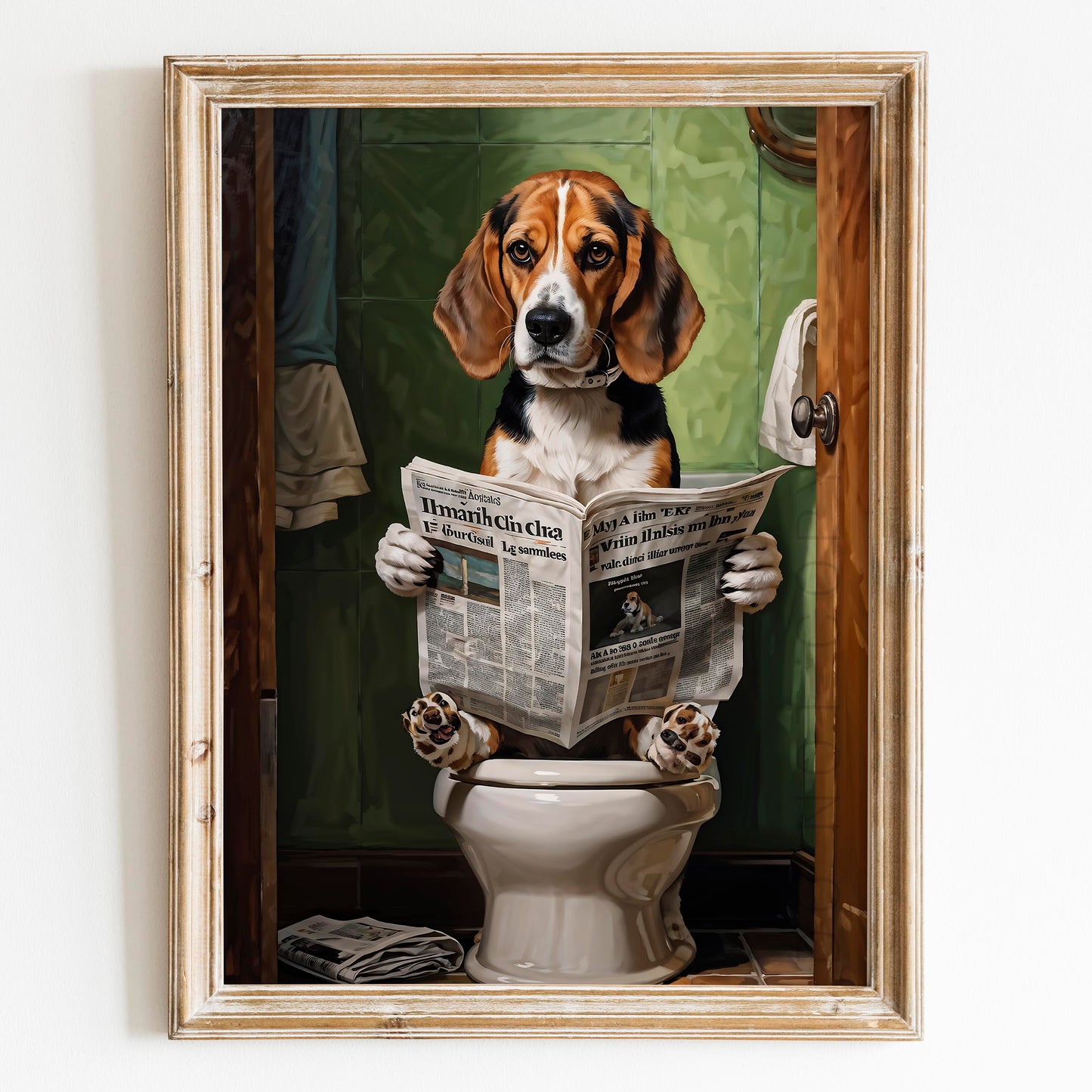 Beagle Reading the Newspaper On The Toilet