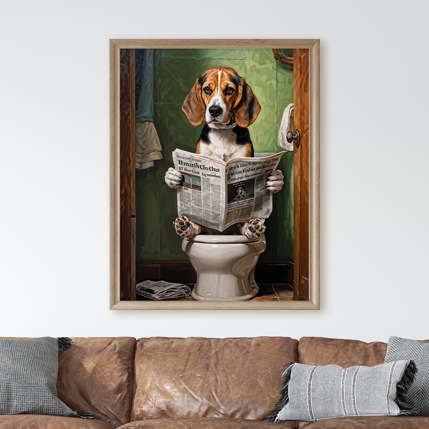 Beagle Reading the Newspaper On The Toilet