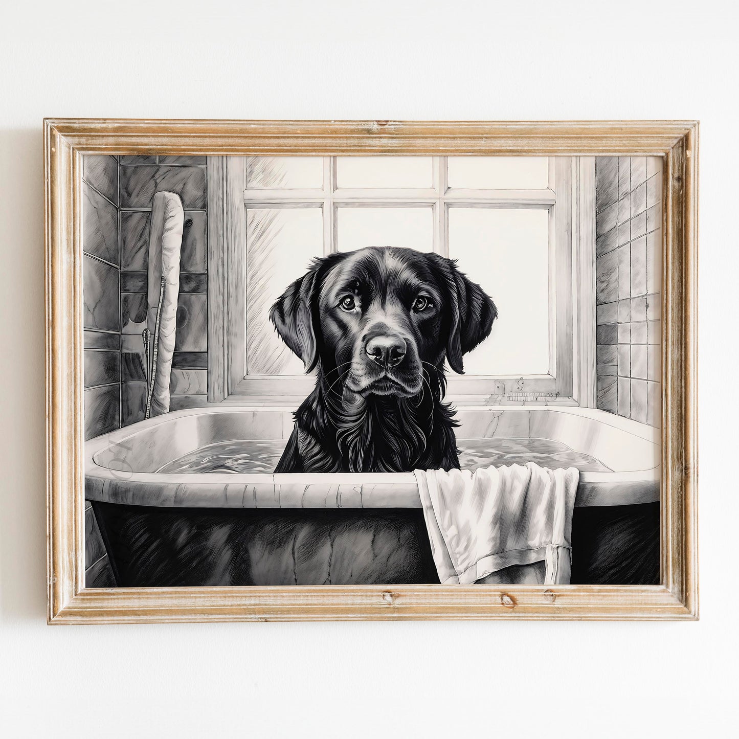 Black Labrador Retriever in the Bathtub