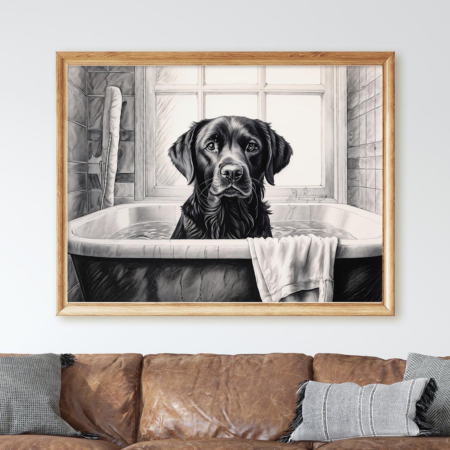 Black Labrador Retriever in the Bathtub