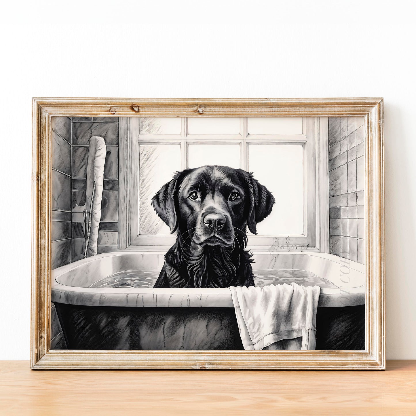 Black Labrador Retriever in the Bathtub