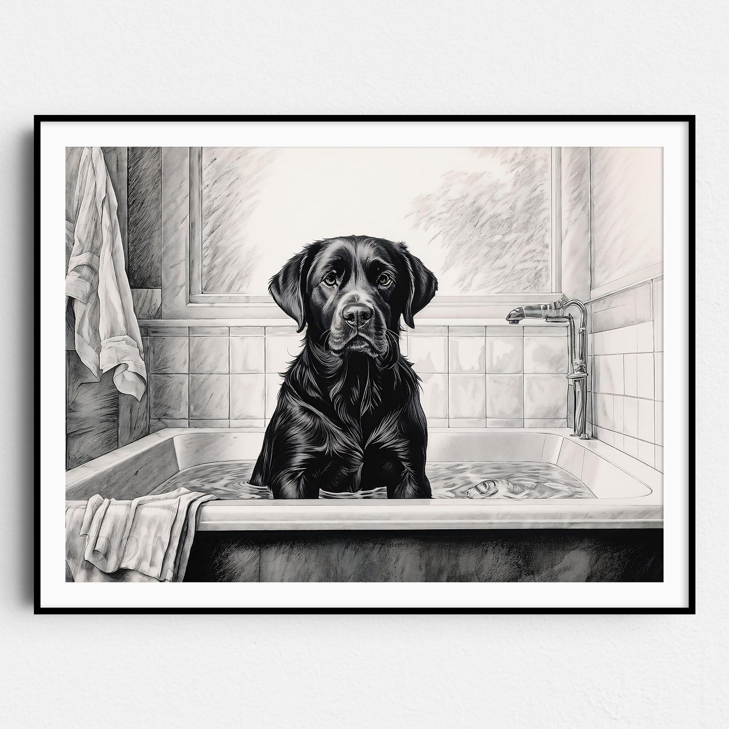 Black Labrador Retriever in the Bathtub