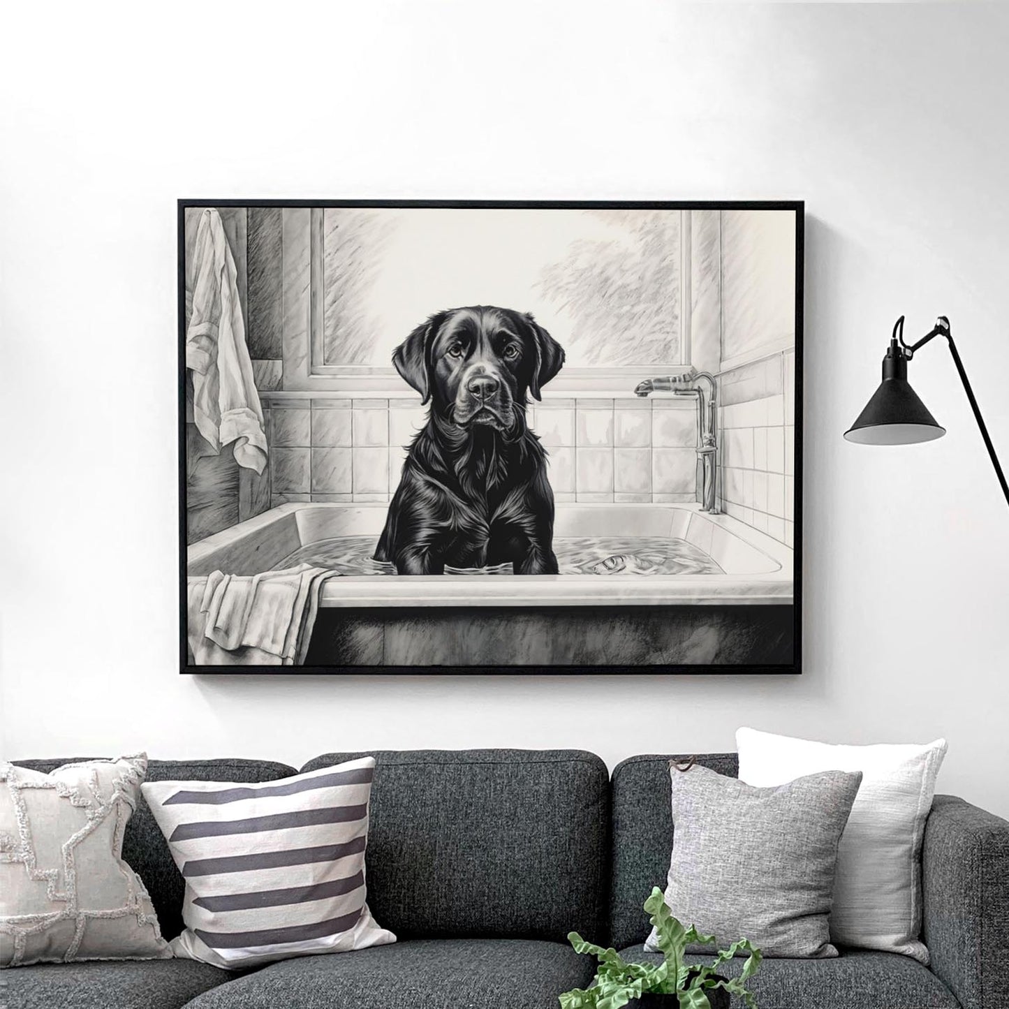 Black Labrador Retriever in the Bathtub