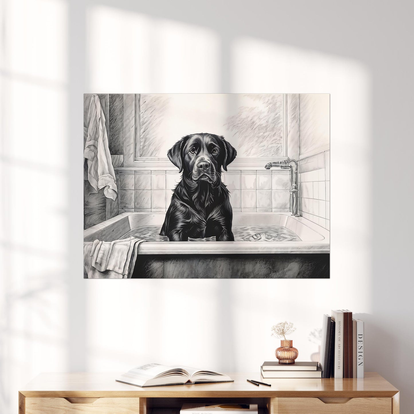 Black Labrador Retriever in the Bathtub