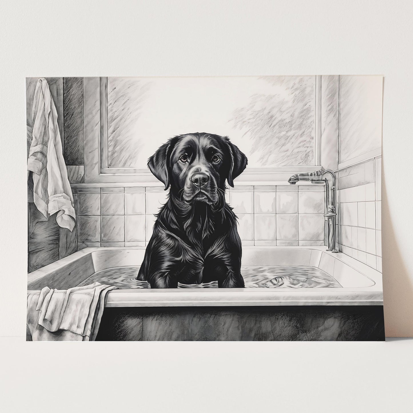 Black Labrador Retriever in the Bathtub