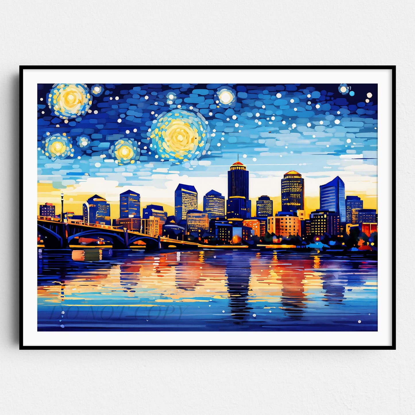 Boston City Skyline as Van Gogh Starry Night