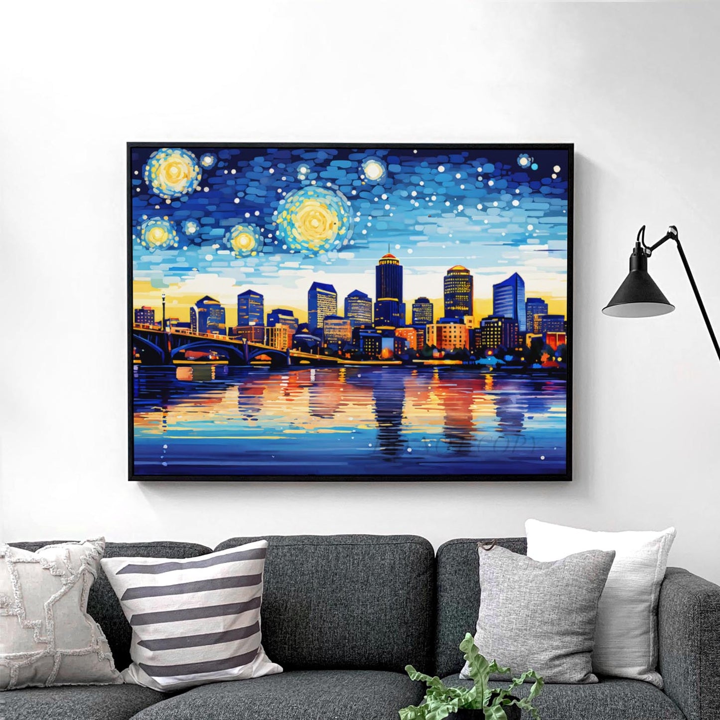 Boston City Skyline as Van Gogh Starry Night