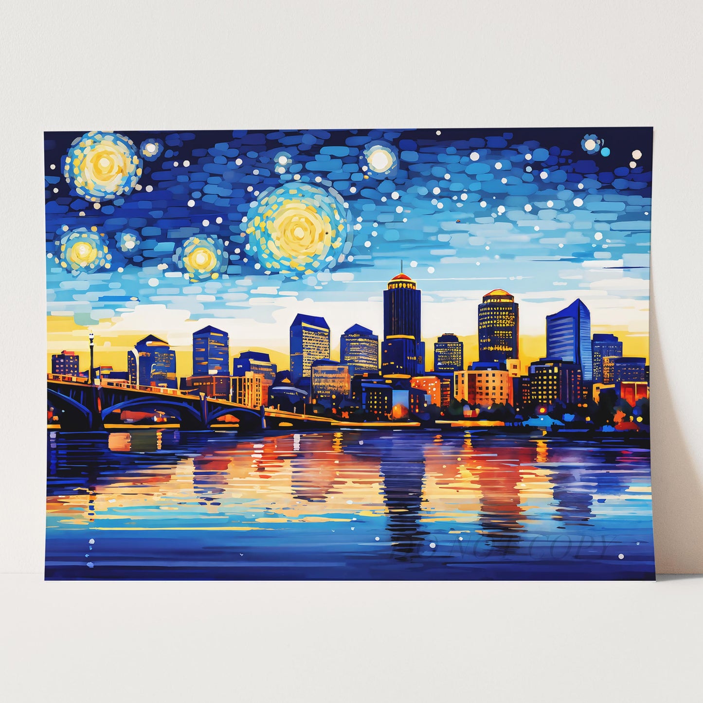 Boston City Skyline as Van Gogh Starry Night