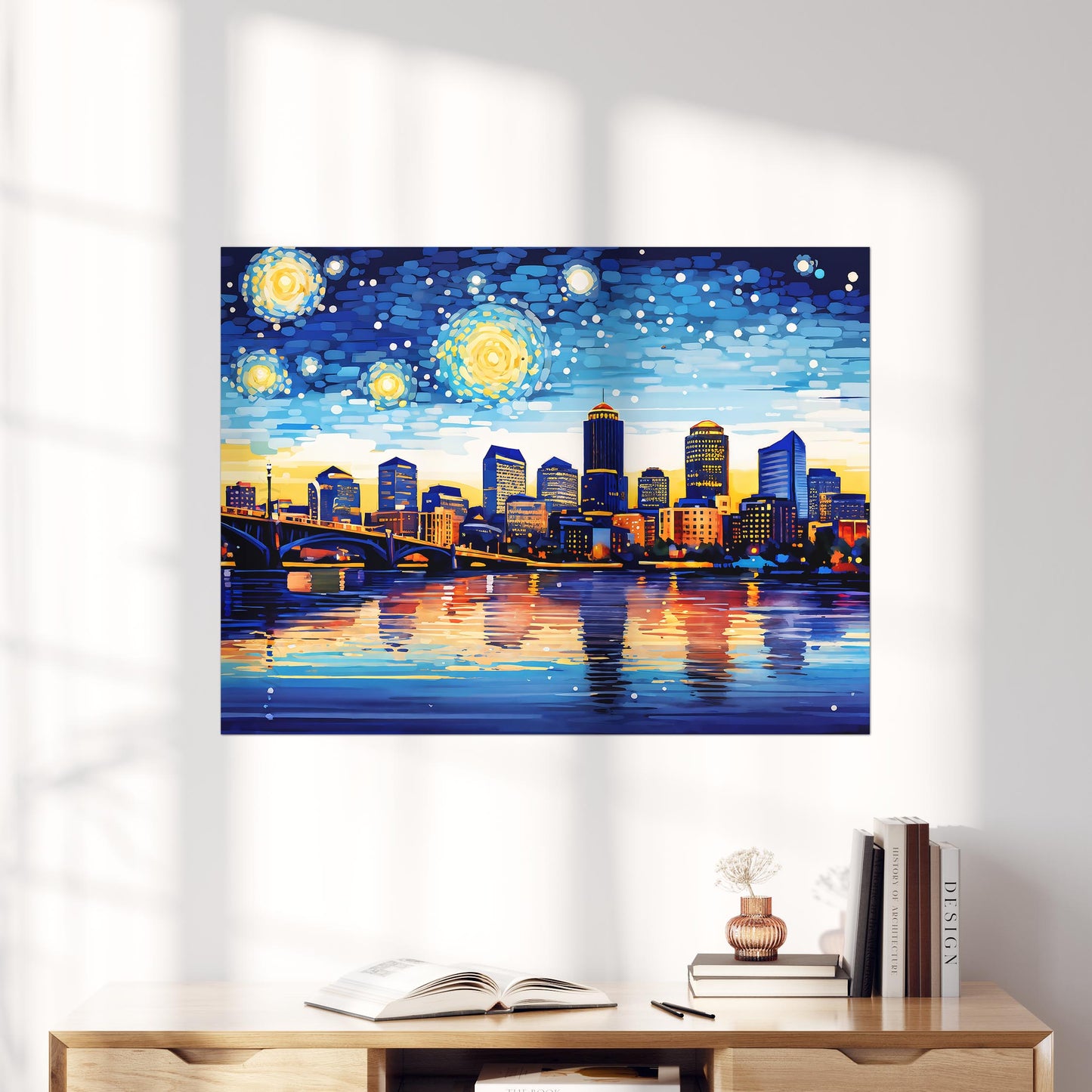 Boston City Skyline as Van Gogh Starry Night