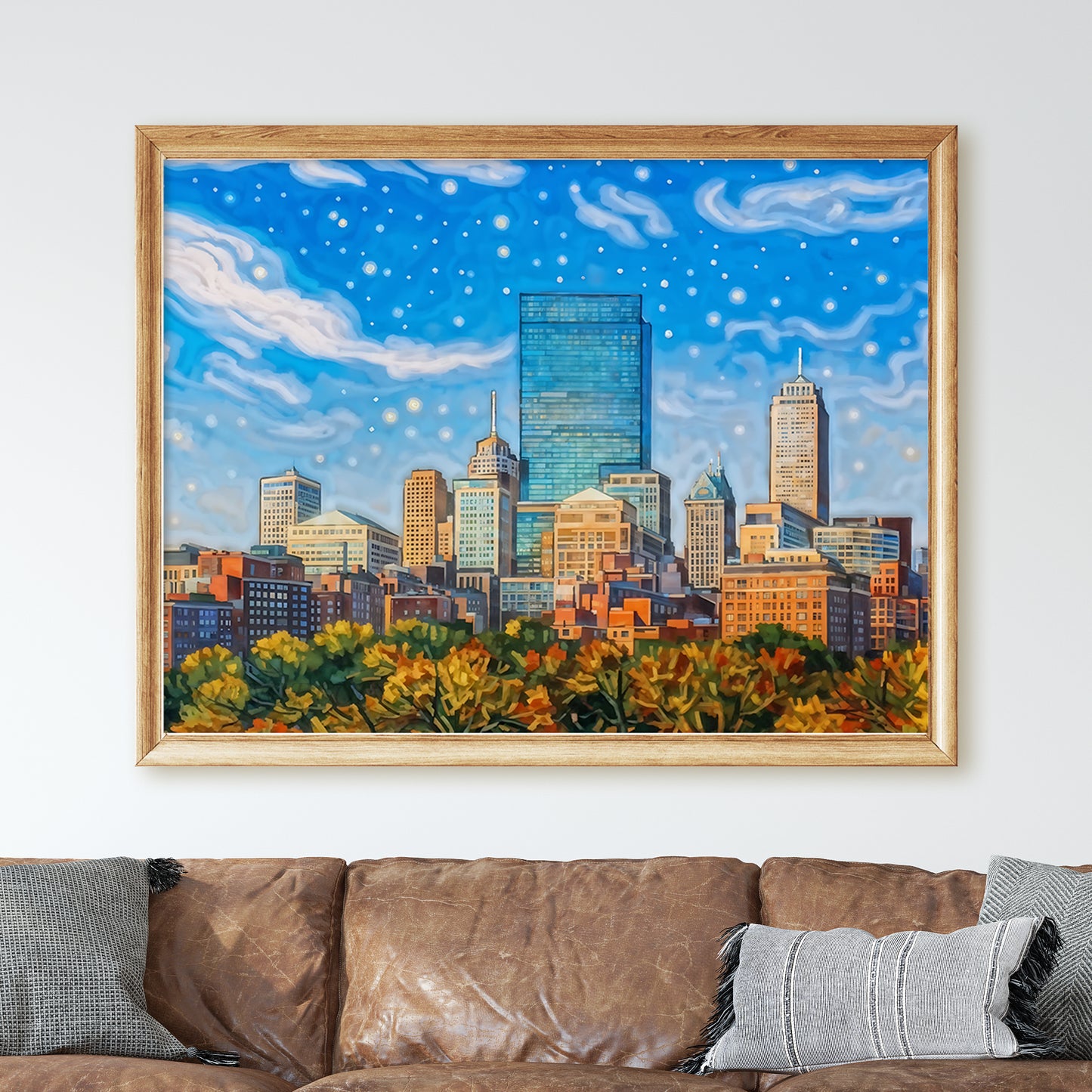 Boston Skyline Painted in Van Gogh Style