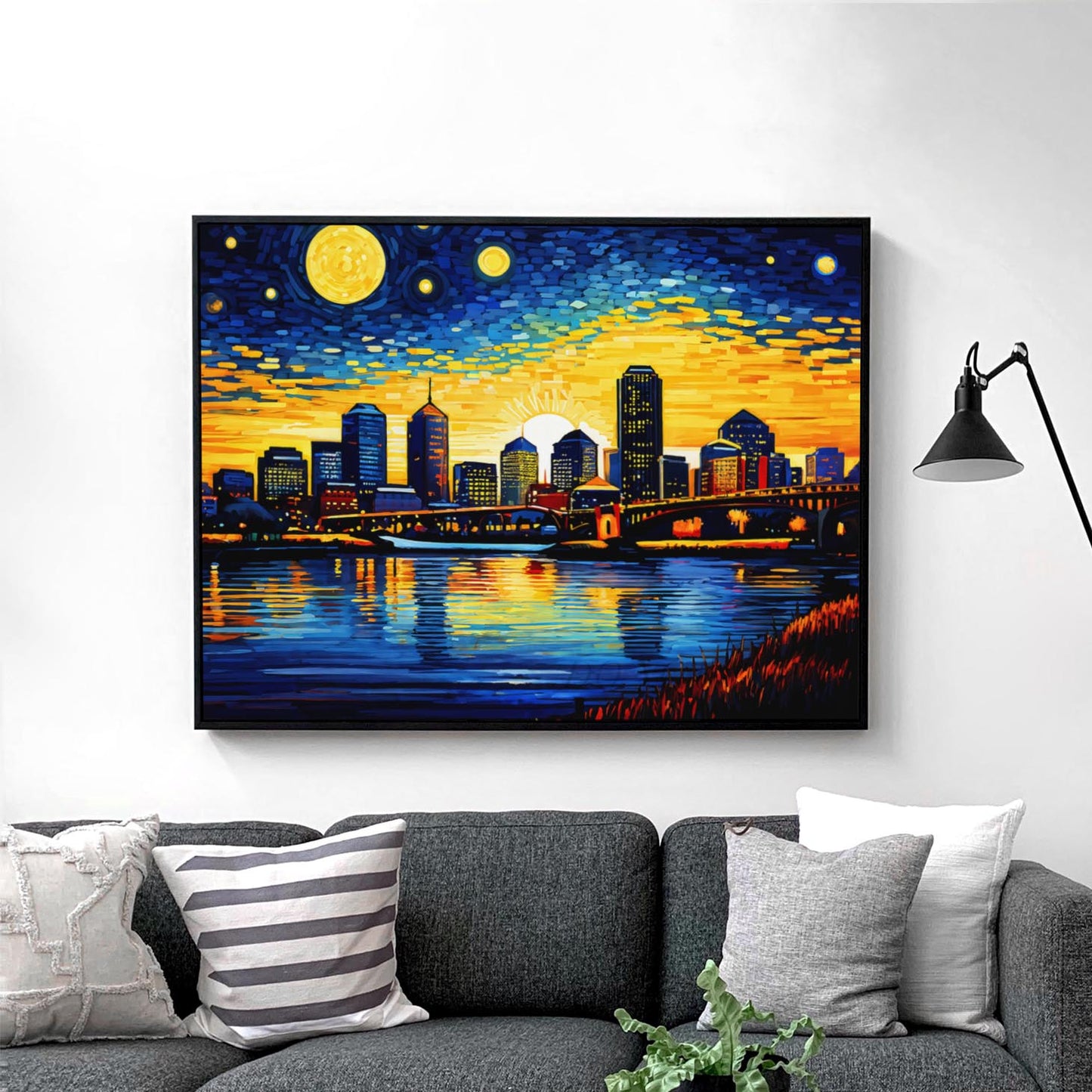 Boston City Skyline as Van Gogh Starry Night