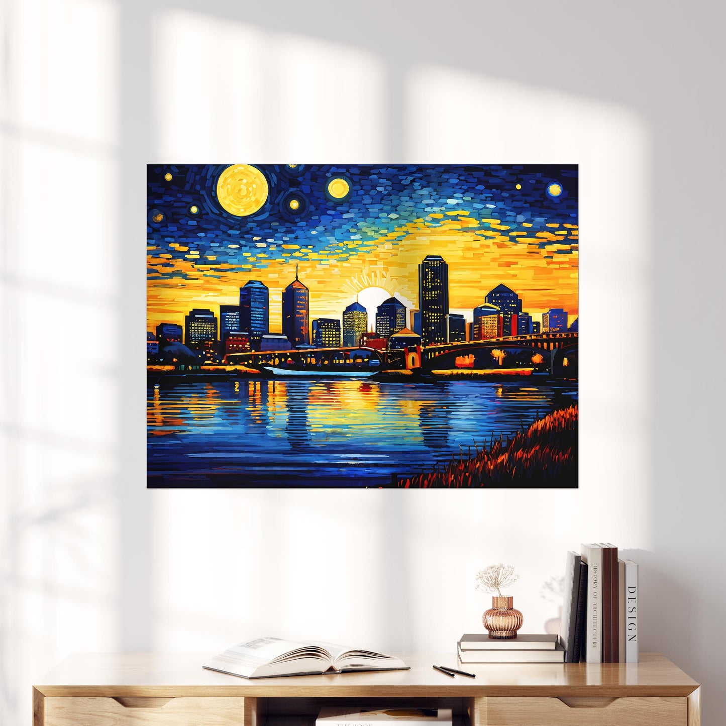 Boston City Skyline as Van Gogh Starry Night