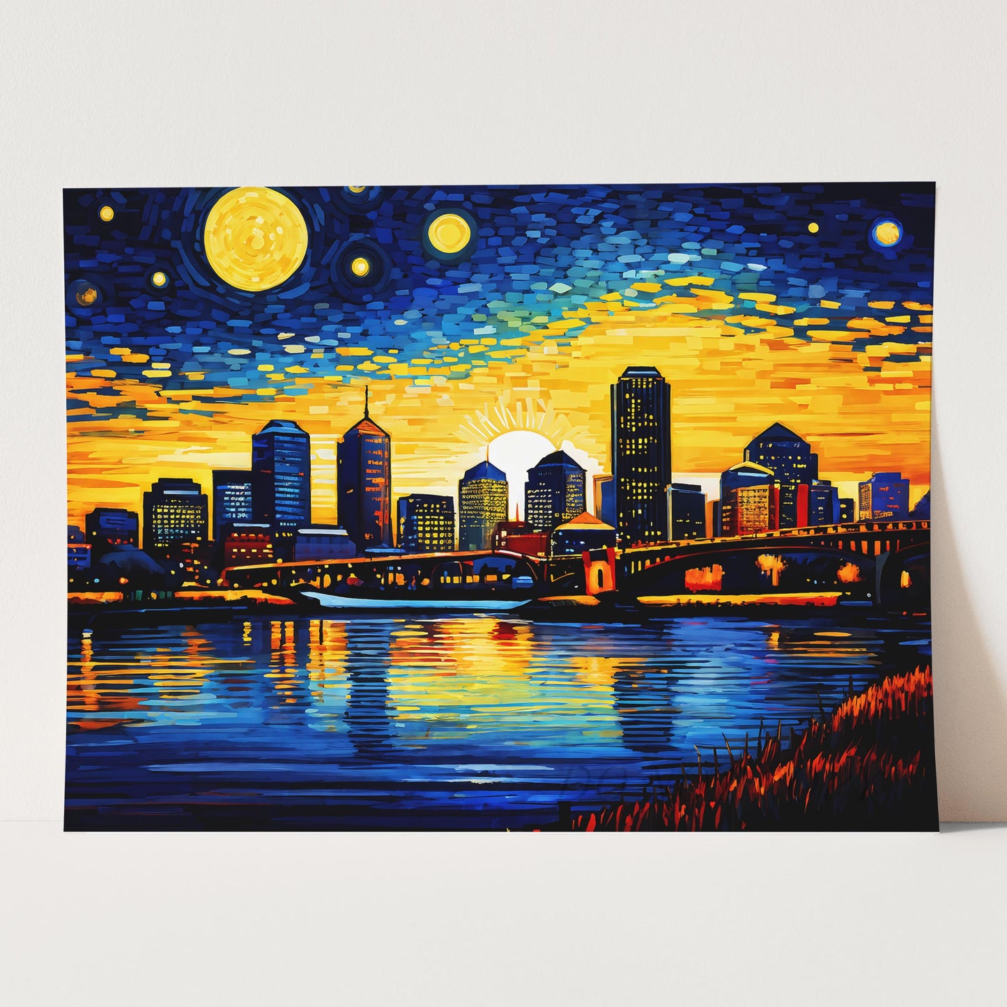 Boston City Skyline as Van Gogh Starry Night