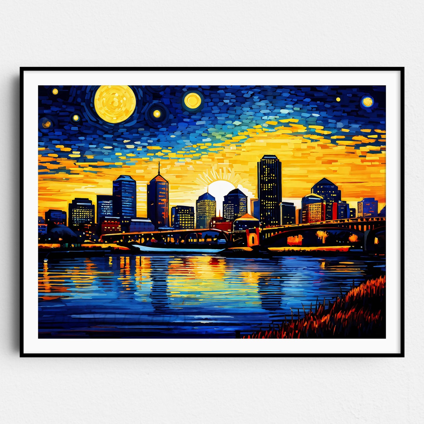 Boston City Skyline as Van Gogh Starry Night