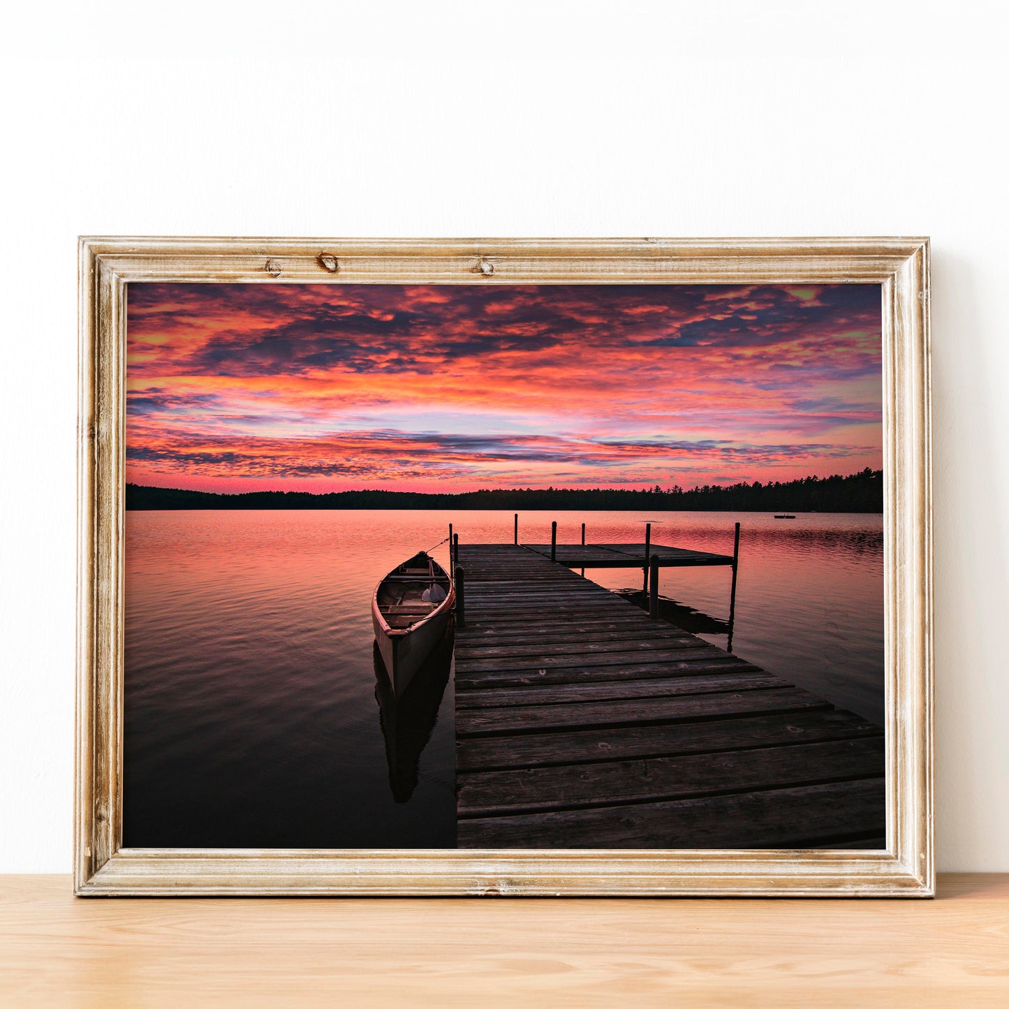 Canoe On Lake In Adirondack Mountains