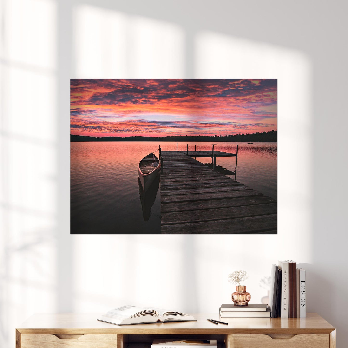 Canoe On Lake In Adirondack Mountains