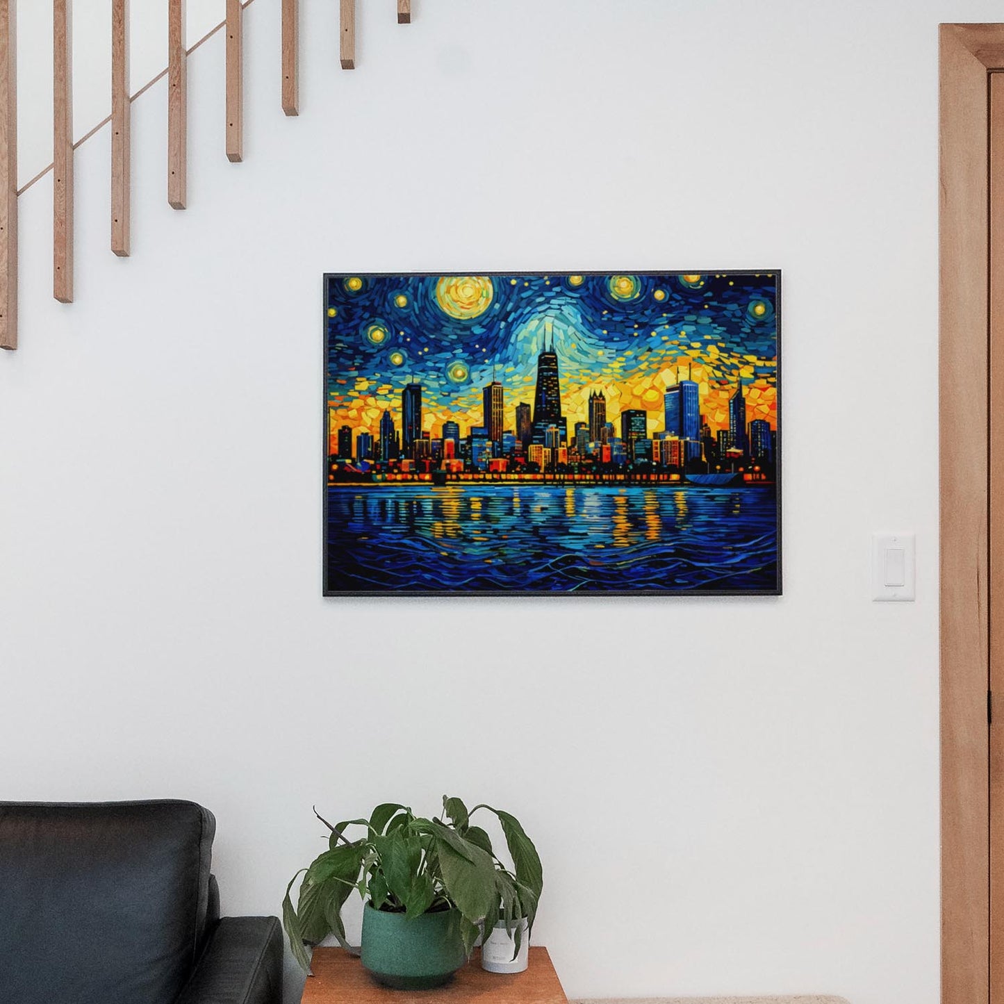 Chicago City Skyline as Van Gogh Starry Night Painting