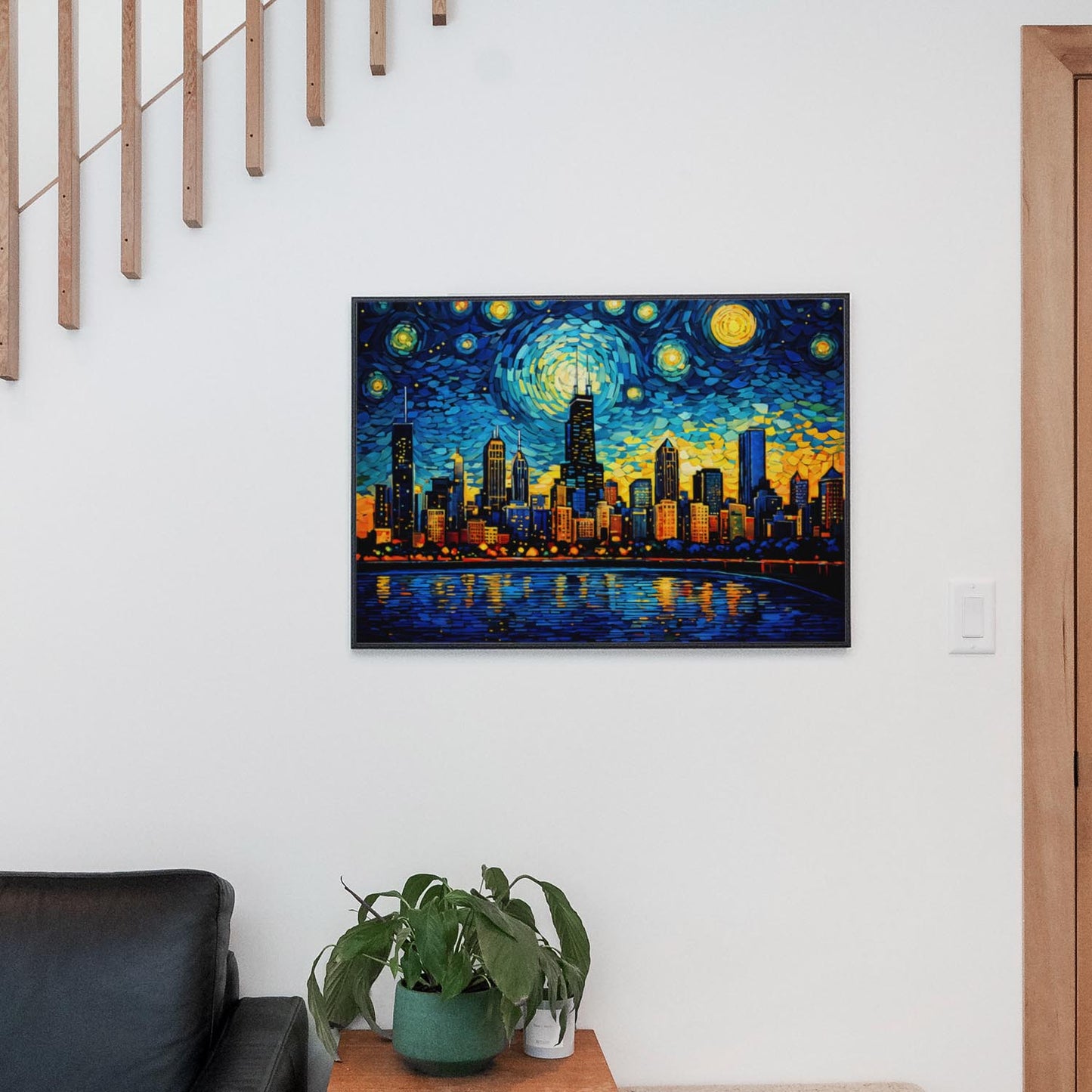 Chicago Skyline as Van Gogh Starry Night Painting