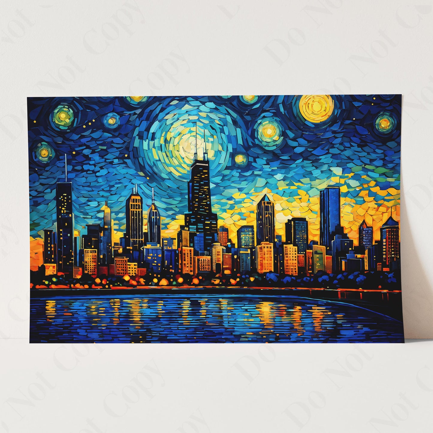 Chicago Skyline as Van Gogh Starry Night Painting