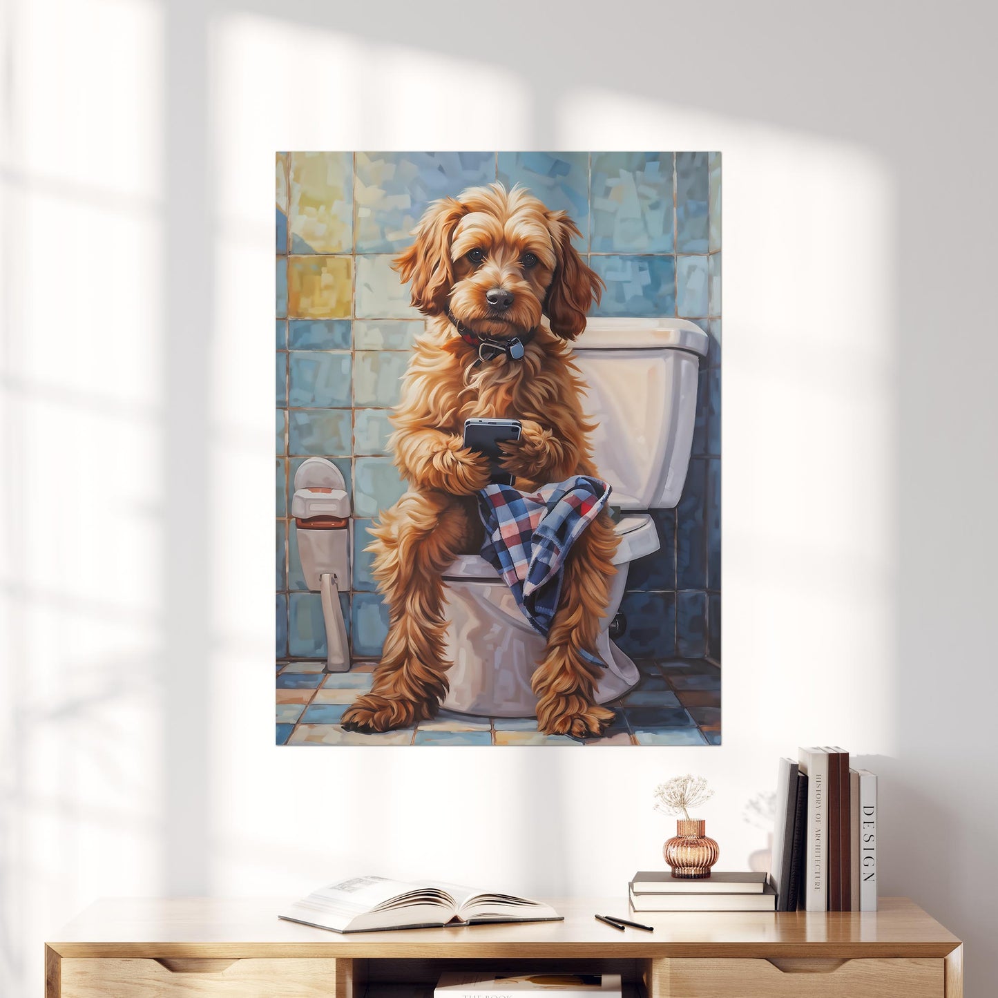 Cockapoo on the Phone on the Toilet
