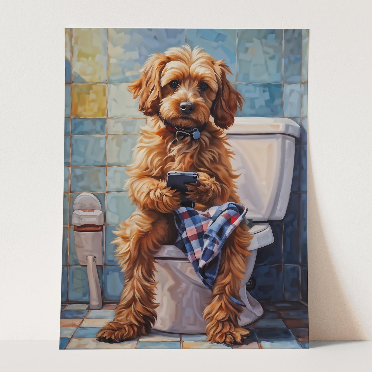Cockapoo on the Phone on the Toilet