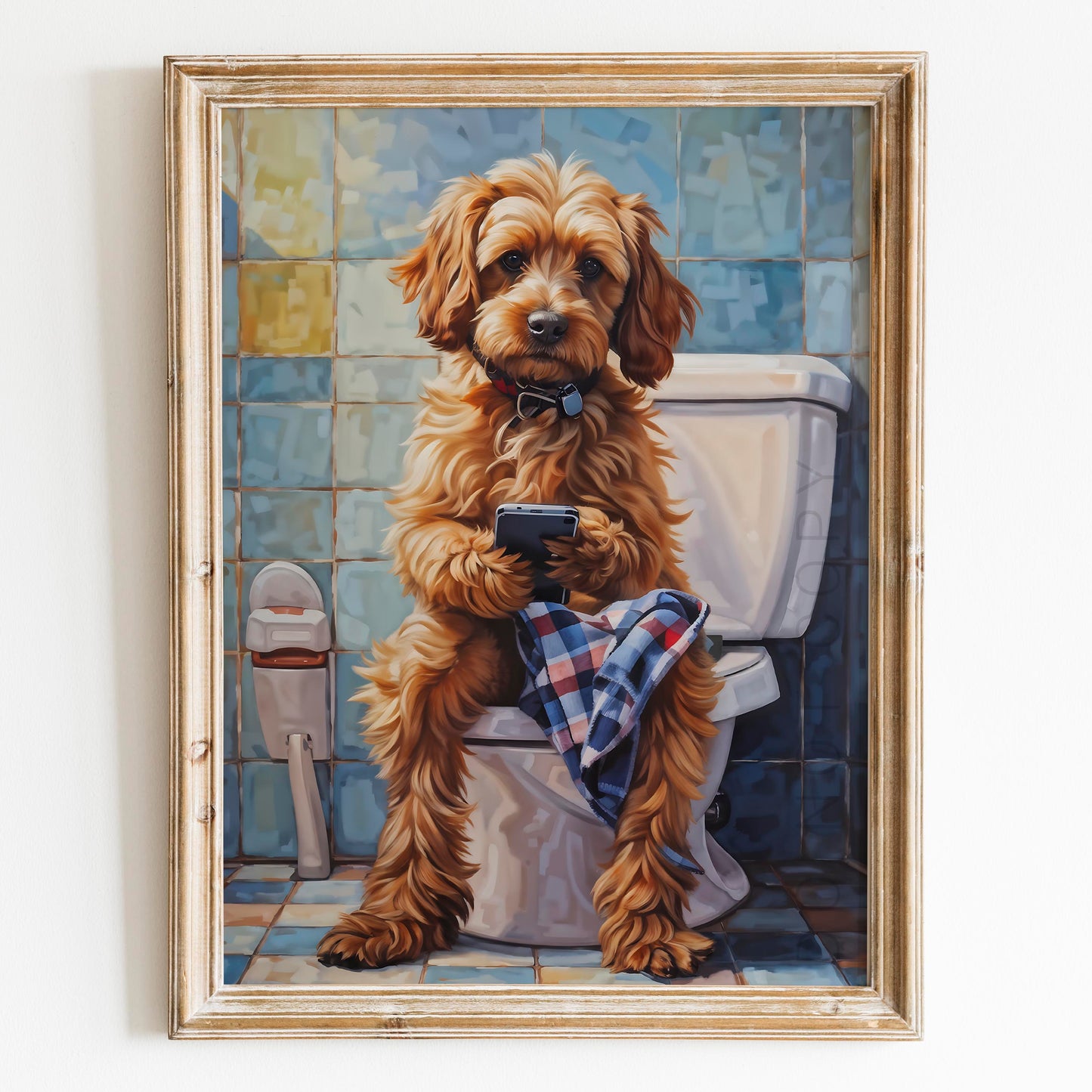 Cockapoo on the Phone on the Toilet