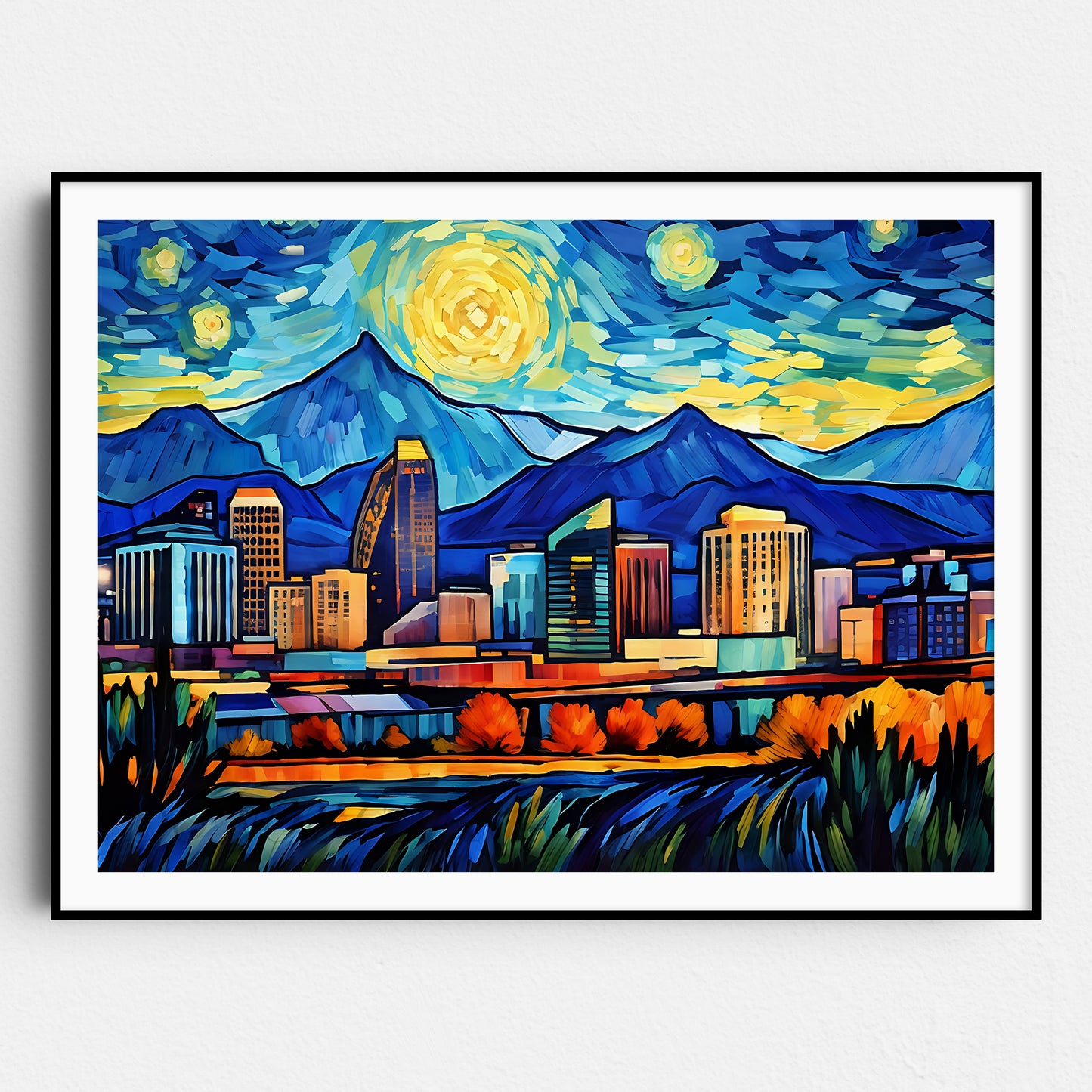 Denver Colorado Skyline Van Gogh Starry Night