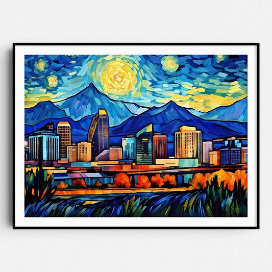 Denver Colorado Skyline Van Gogh Starry Night