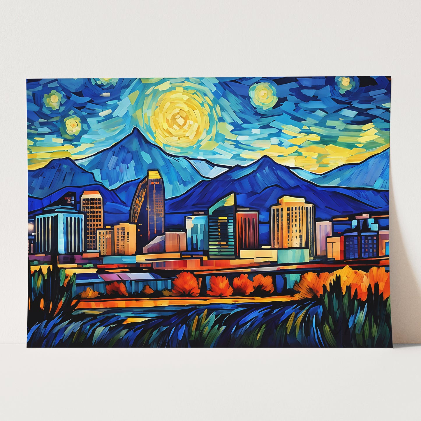 Denver Colorado Skyline Van Gogh Starry Night