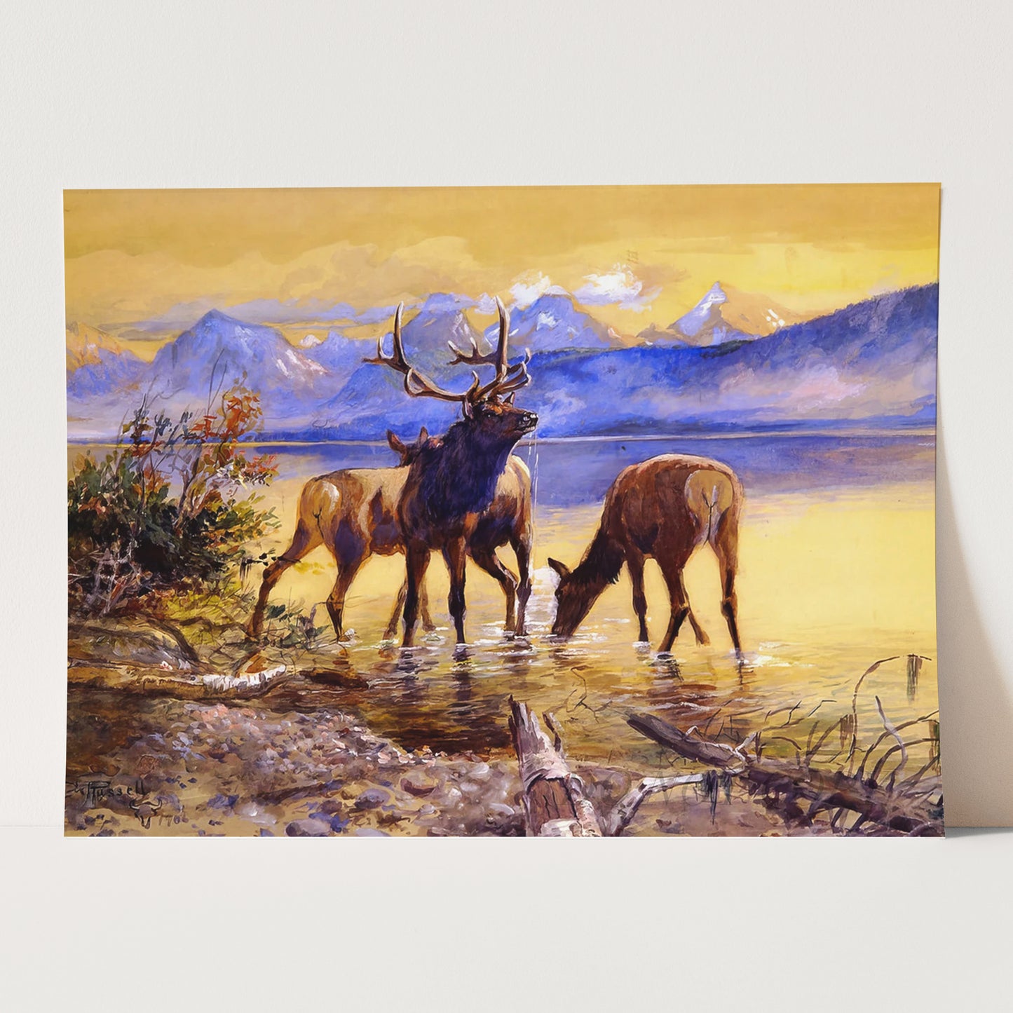 Elk in Lake McDonald by Charles Marion Russell