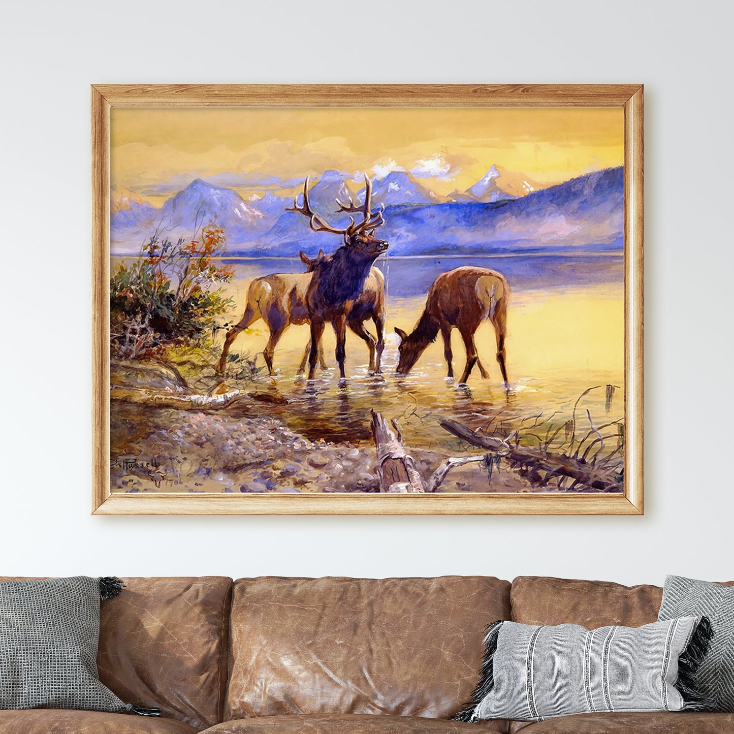 Elk in Lake McDonald by Charles Marion Russell