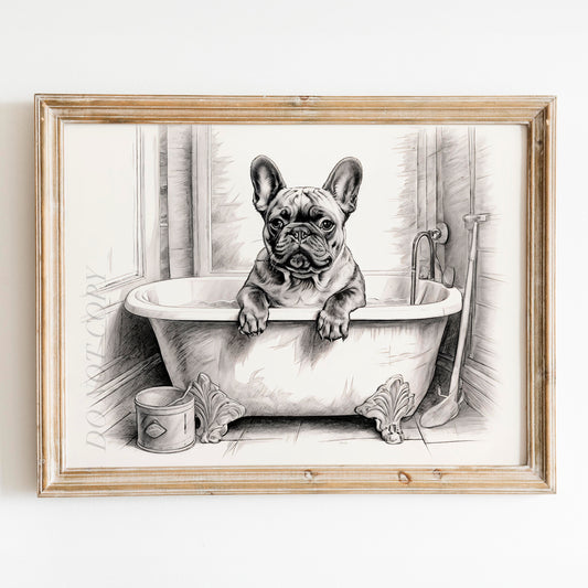 French Bulldog in the Bathtub