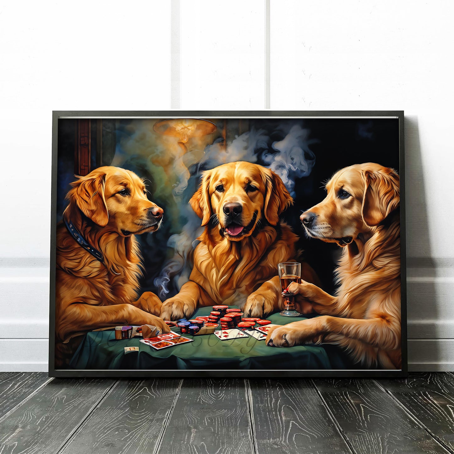 Golden Retrievers Drinking & Playing Cards