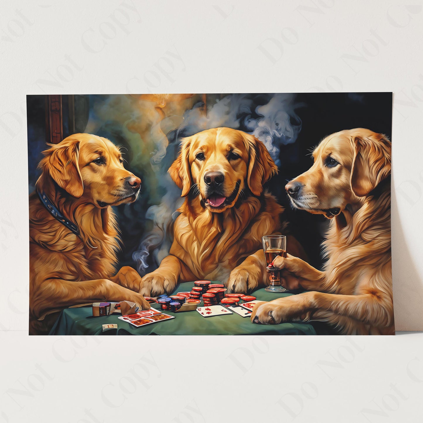 Golden Retrievers Drinking & Playing Cards