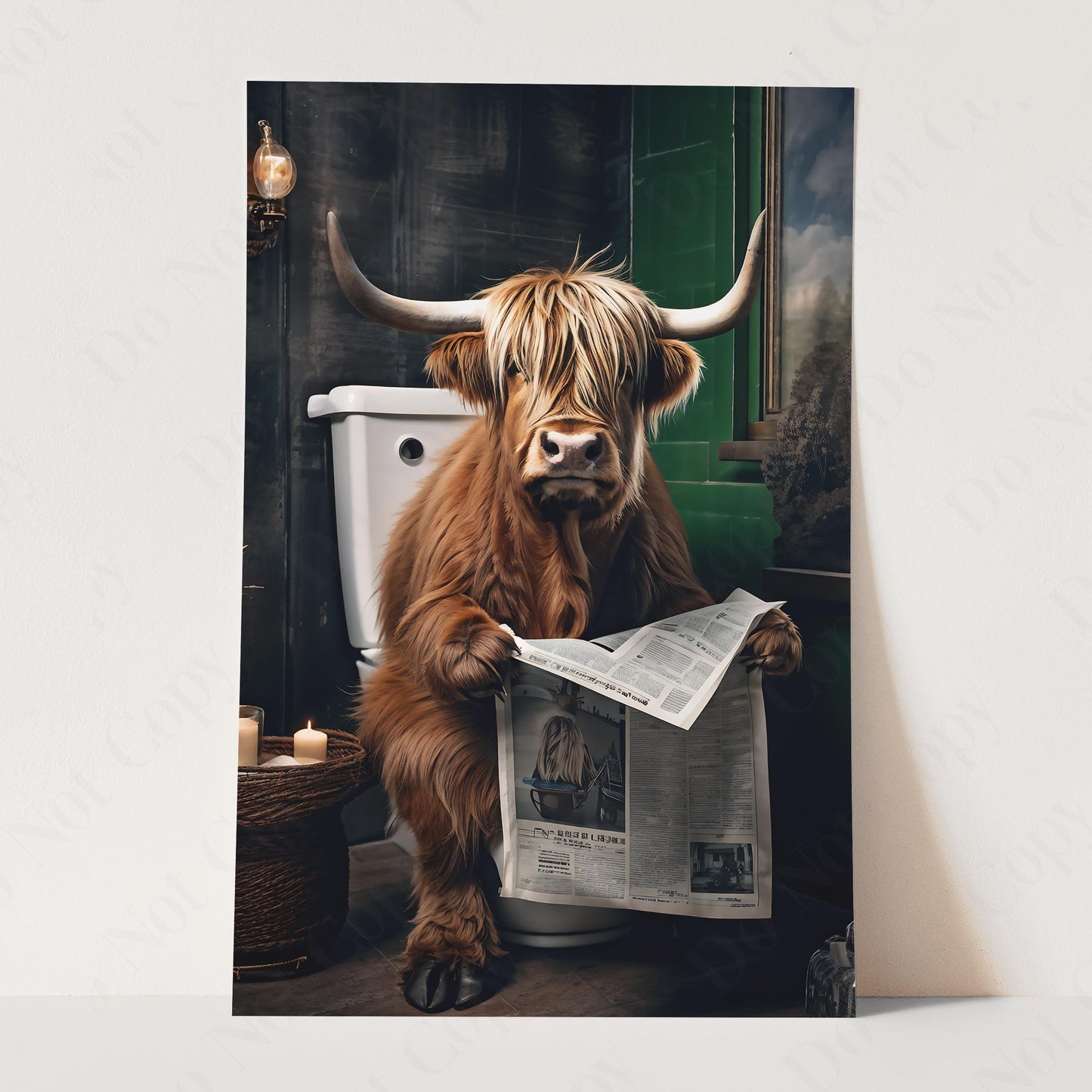 Highland Cow On The Toilet Reading The Newspaper