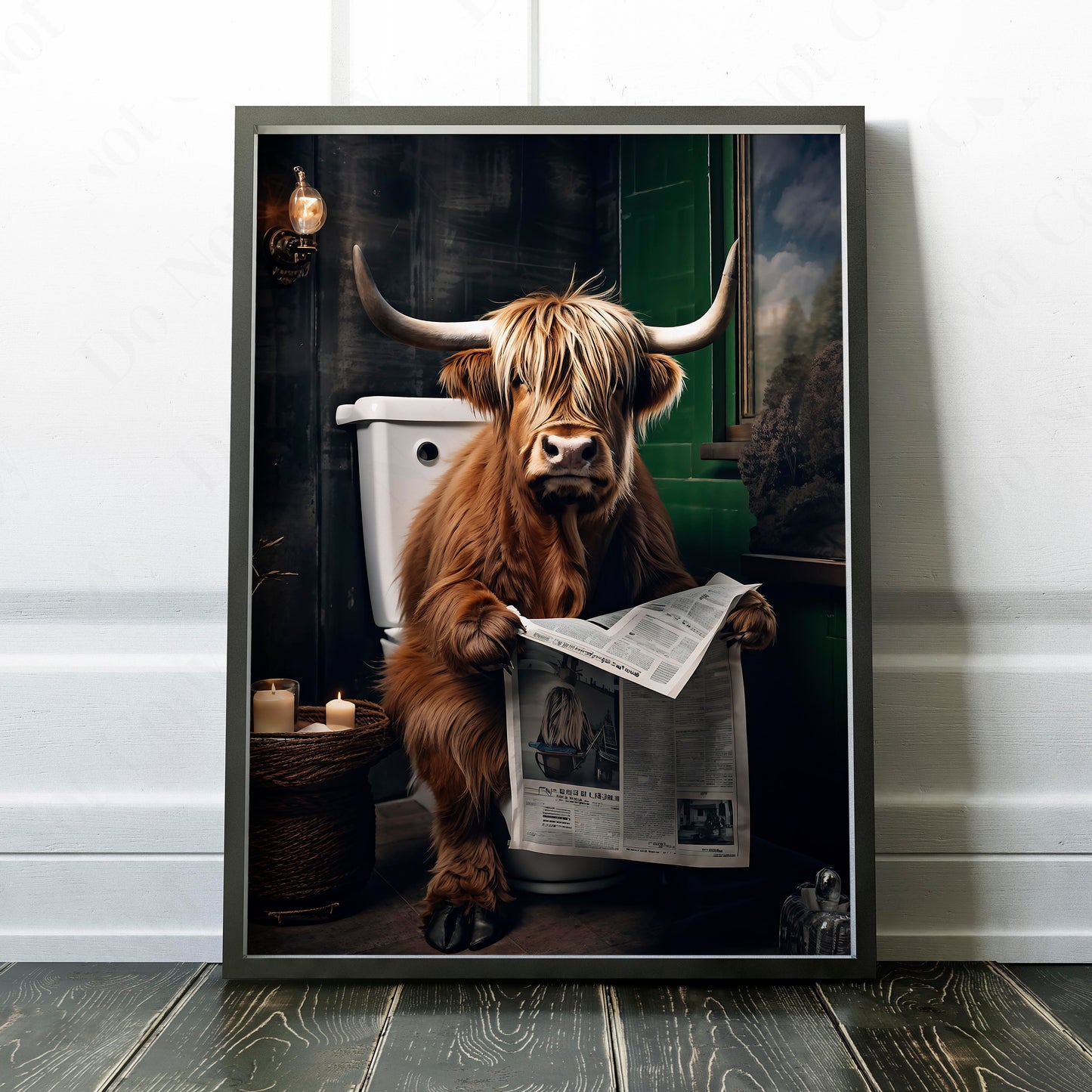 Highland Cow On The Toilet Reading The Newspaper