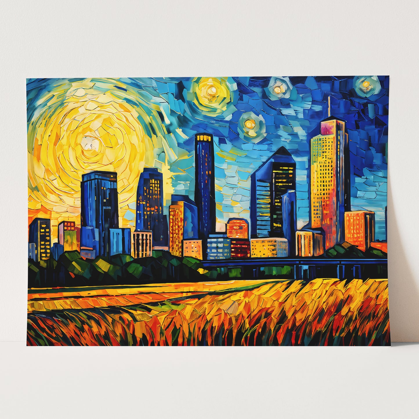 Houston Texas Skyline Van Gogh Starry Night