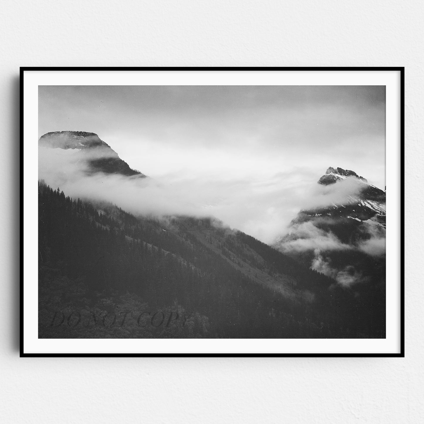 In Glacier National Park, Mountain With Clouds by Ansel Adams
