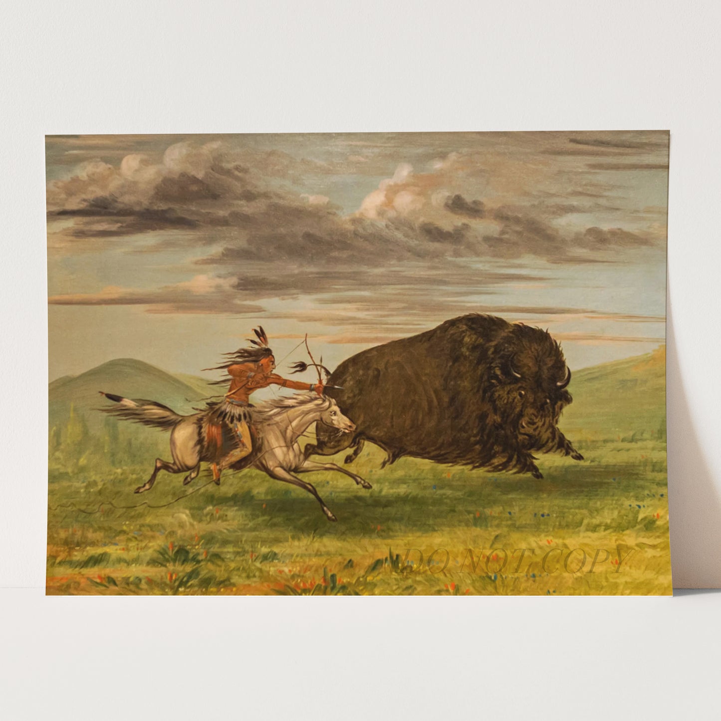 Indian Killing Buffalo with Bow and Arrow by George Catlin