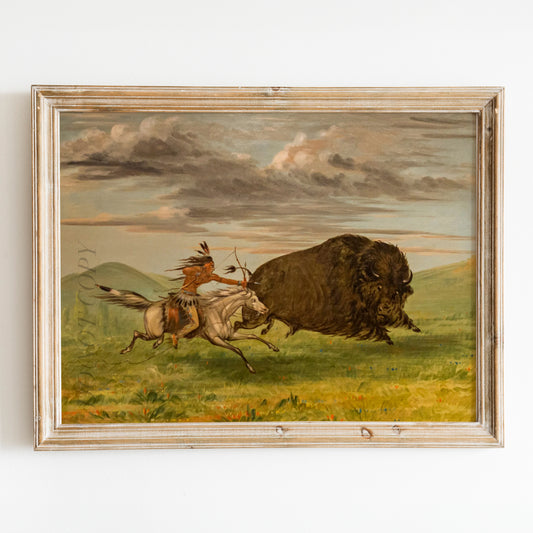 Indian Killing Buffalo with Bow and Arrow by George Catlin
