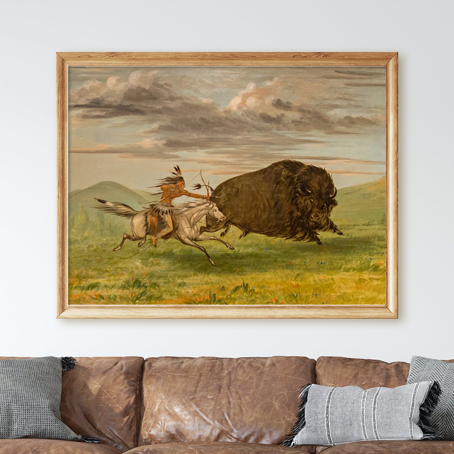 Indian Killing Buffalo with Bow and Arrow by George Catlin