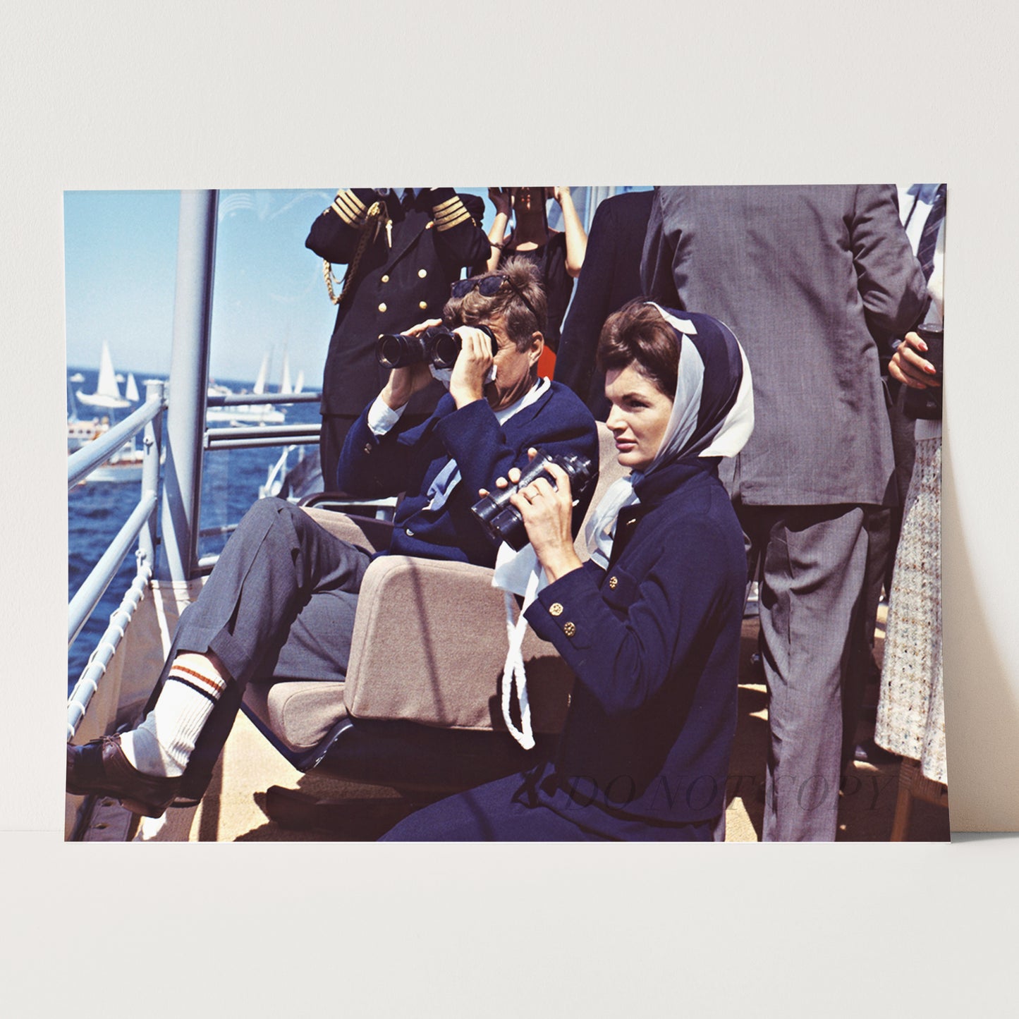 JFK and Jackie Kennedy Watching Sailing Competition, Cape Cod