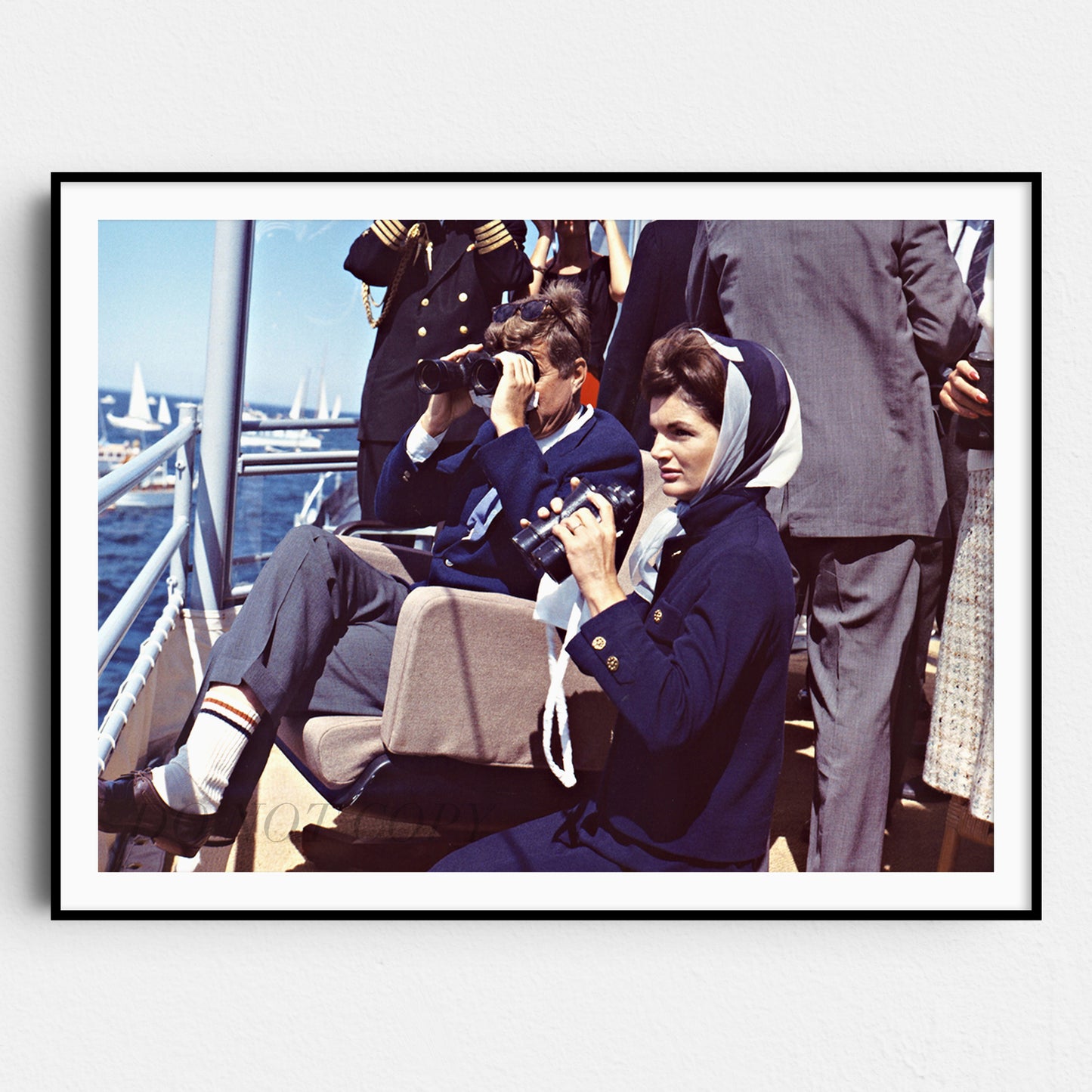 JFK and Jackie Kennedy Watching Sailing Competition, Cape Cod