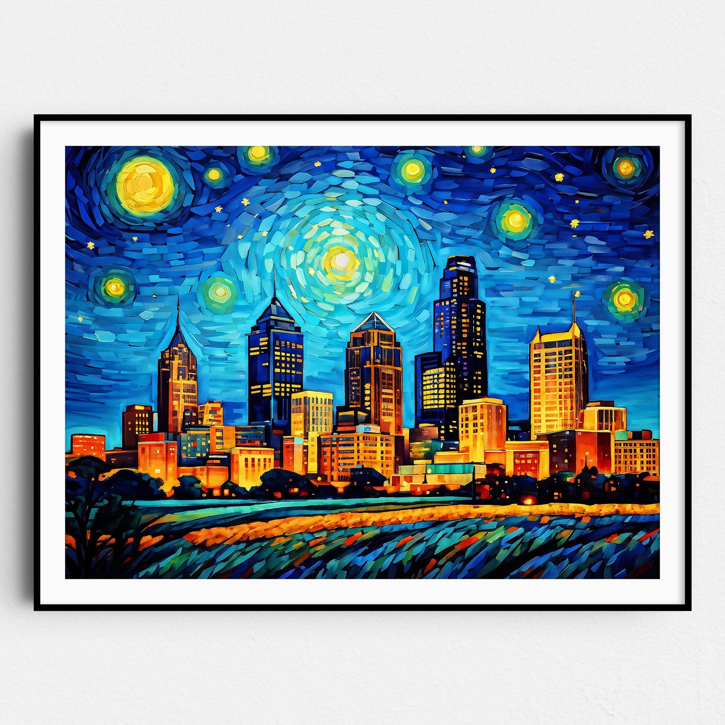 Kansas City Skyline as Van Gogh Starry Night
