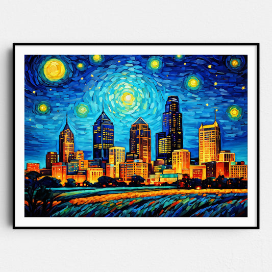 Kansas City Skyline as Van Gogh Starry Night