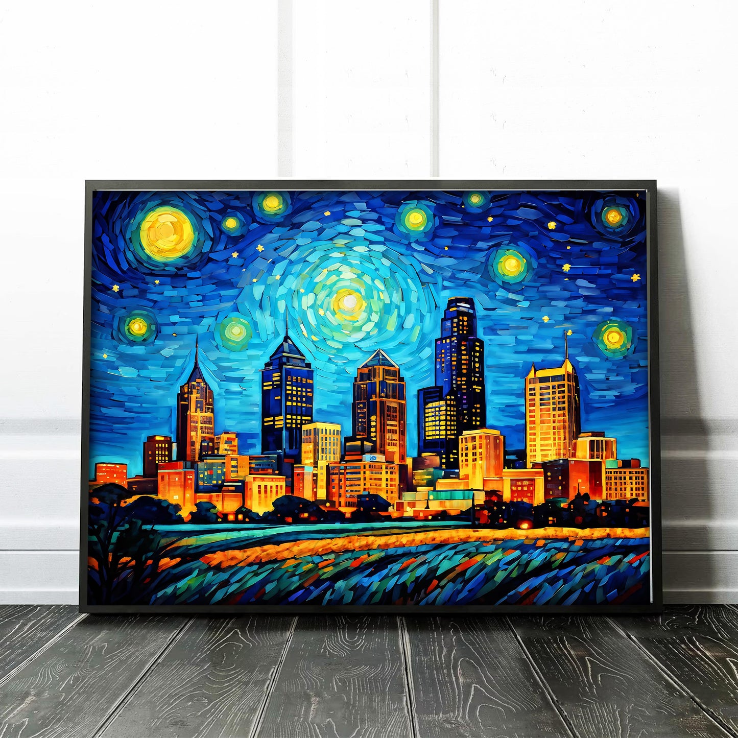 Kansas City Skyline as Van Gogh Starry Night