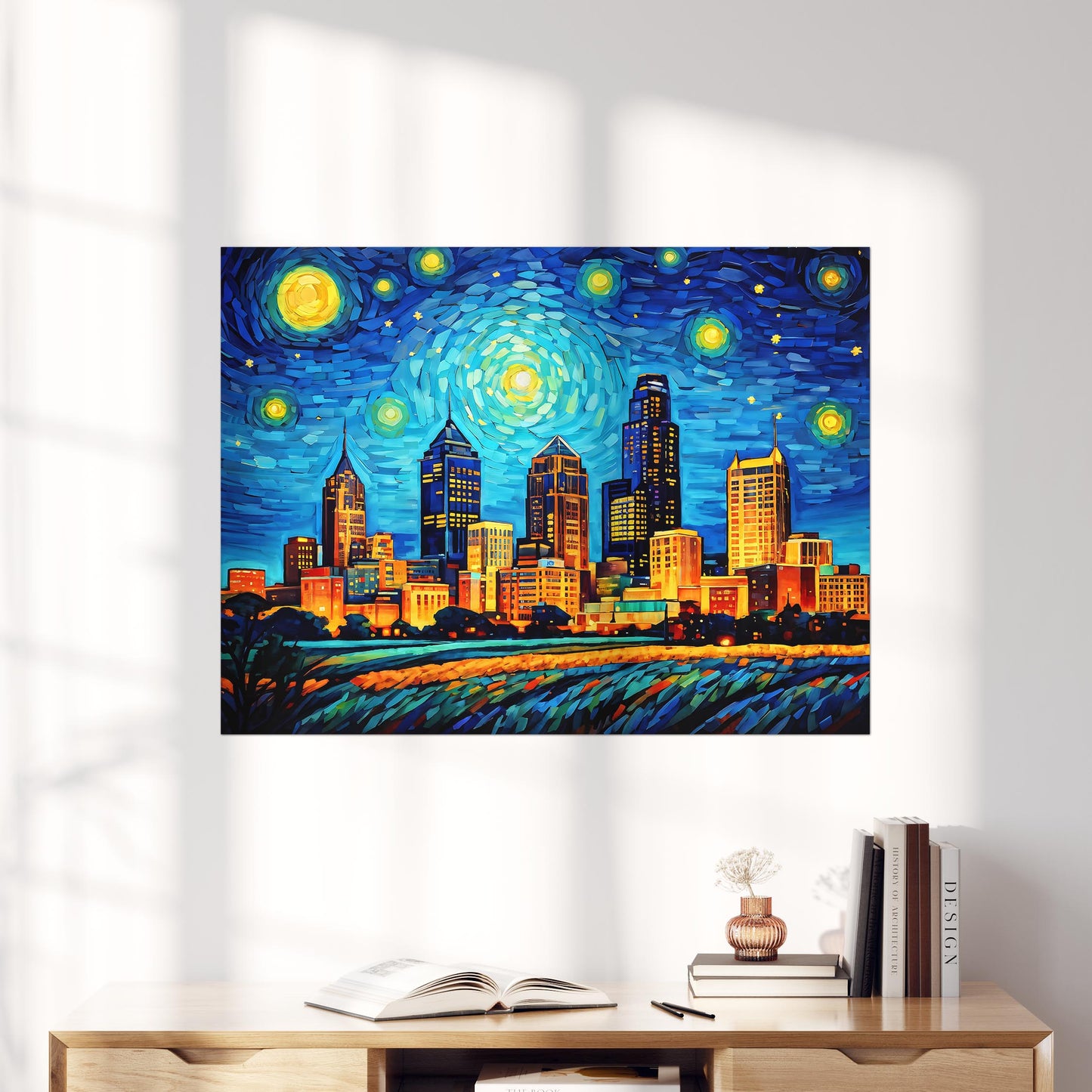 Kansas City Skyline as Van Gogh Starry Night