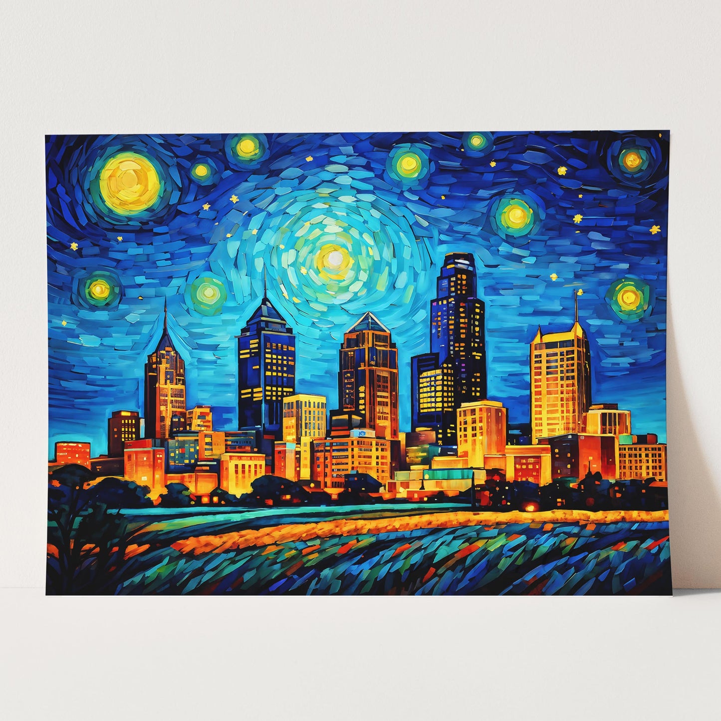 Kansas City Skyline as Van Gogh Starry Night