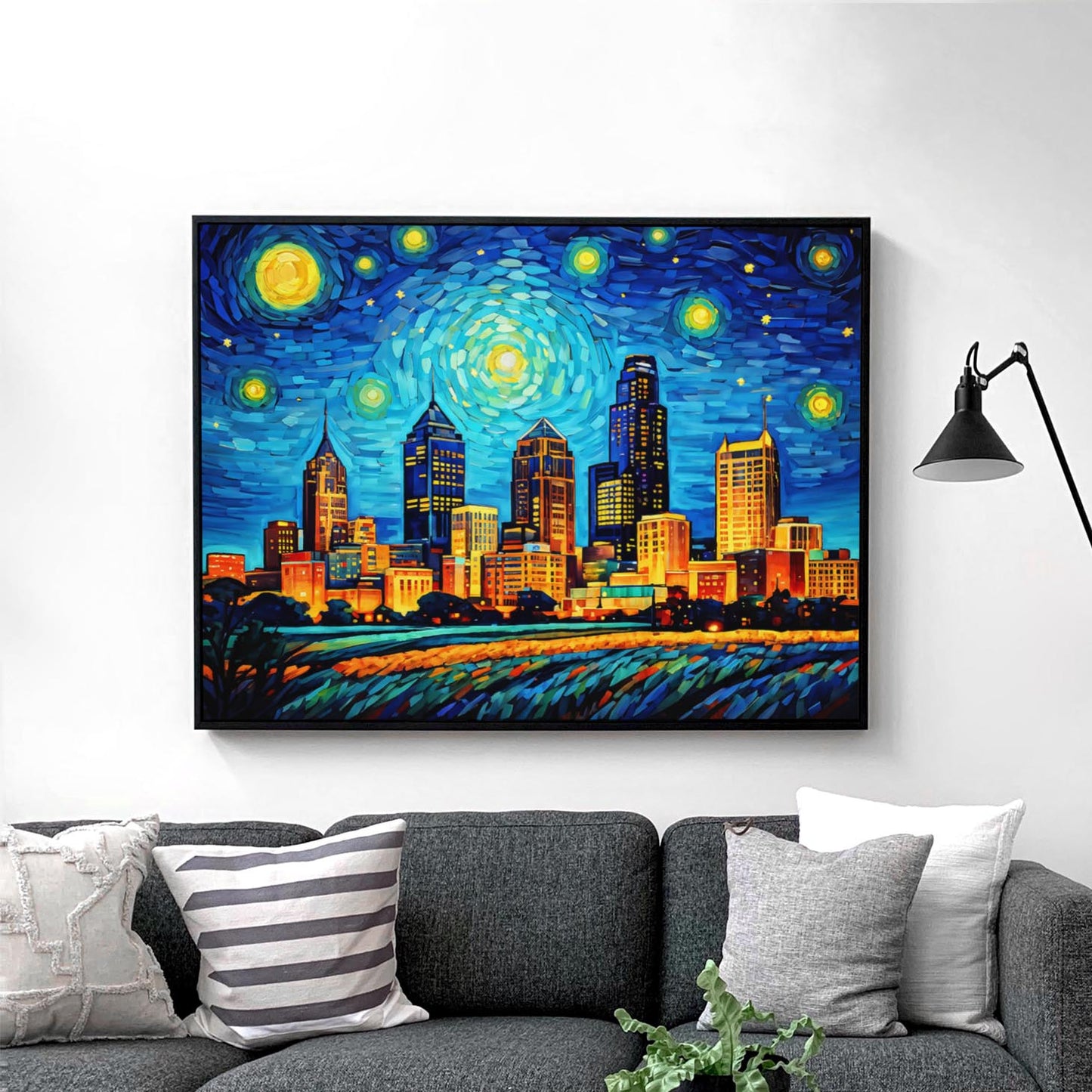 Kansas City Skyline as Van Gogh Starry Night