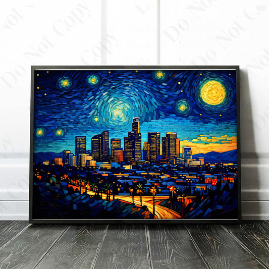 Los Angeles City Skyline as Van Gogh Starry Night